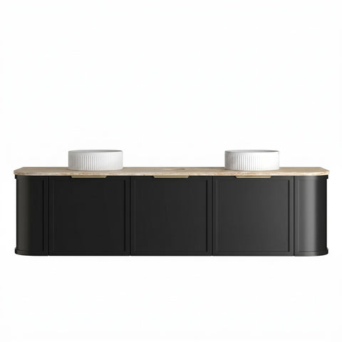 Otti Hampshire Curve Wall Hung Vanity 1800mm Satin Black / Sand Dune Top BOH1800BST-SD