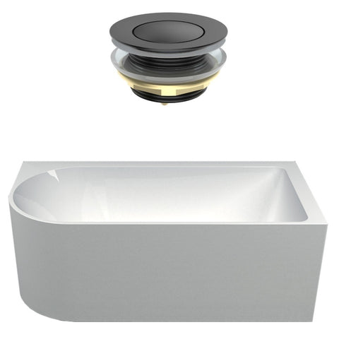 Seima Plati 110 Right Corner Freestanding Bath 1500mm Gloss White + Flexiwaste Overflow Kit & Pop-Out Waste Matte Black 192855