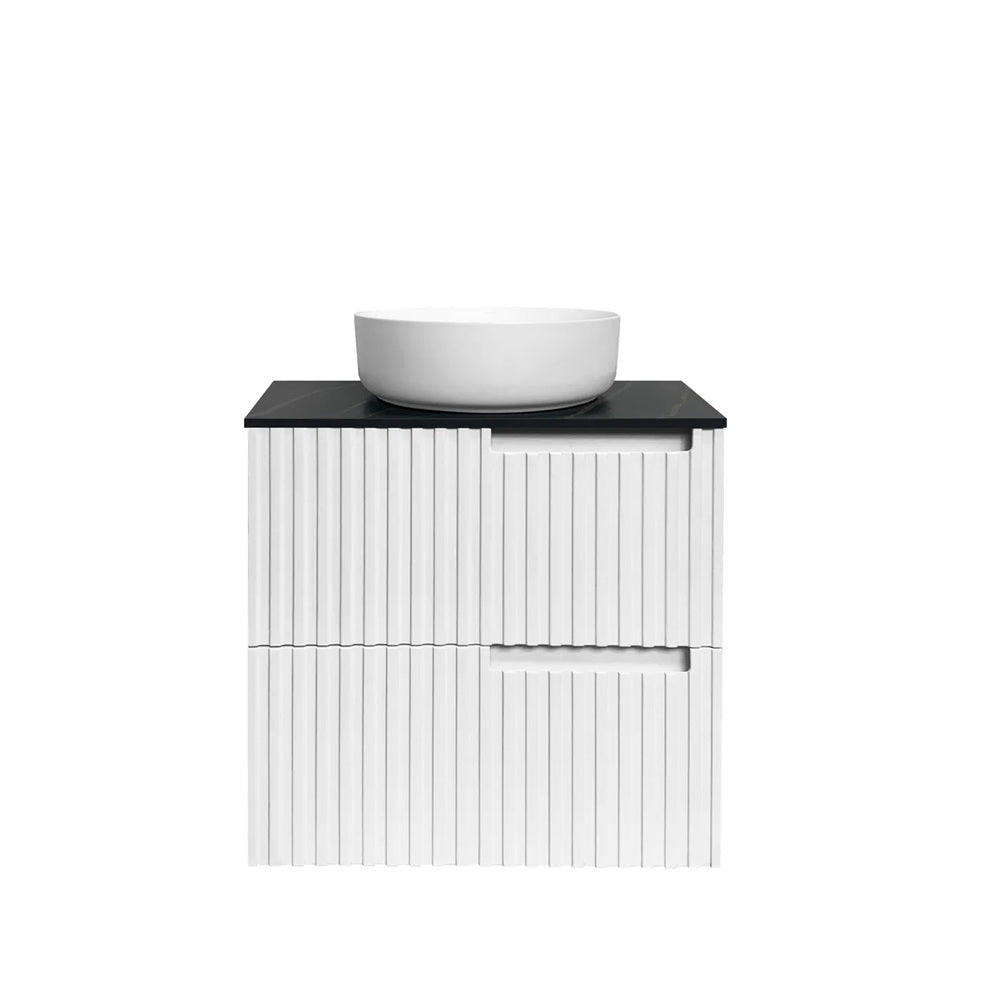 Otti Noosa Wall Hung Vanity 600mm Satin White w/ Undermount Empire Black Top & Basin NS600WST-EB-UB