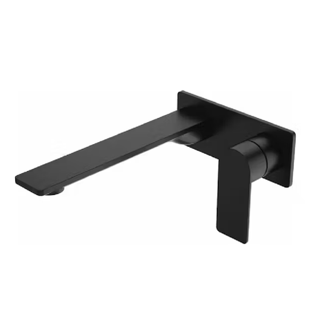 Caroma Urbane II Wall Basin / Bath Mixer 220mm (Body & Trim)- Rectangular Cover Plate -Lead Free Matte Black 99642B6AF