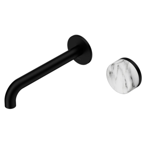 Nero Serenity Progressive Wall Basin Mixer 160mm Spout w/ Arabescato Corchia Handle Matte Black 24E064MB