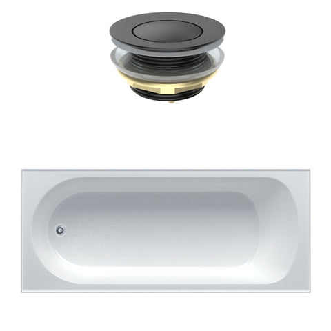 Seima Chios 102 Inset Bath 1525mm Gloss White + Flexiwaste Overflow Kit & Pop-Out Waste Matte Black 192876