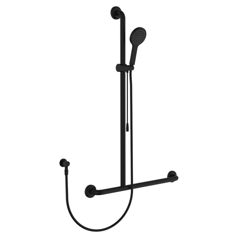 Fienza Hustle Care Inverted T Rail Shower with Push/ Pull Slider Left Hand Mattte Black 444113BLH-P