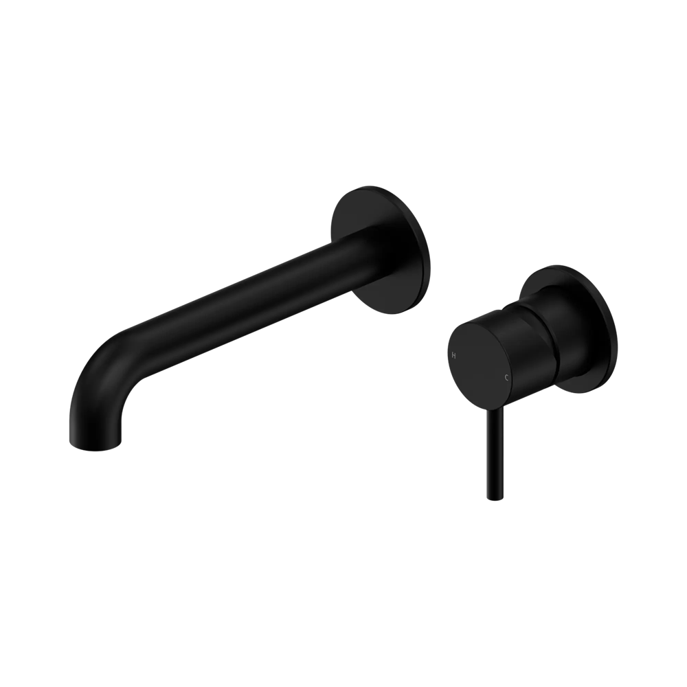 Amelie Royale II Pin Wall Basin/Bath Mixer Pin Separate Back Plate 185mm Curved Spout (Full Kit)  Matte Black BDO25B016MB