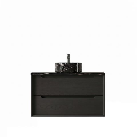 Otti Byron Wall Hung Vanity 900mm (10 O'Clock Taphole) Black Oak / Empire Black Top BY900BST-EB-10TH