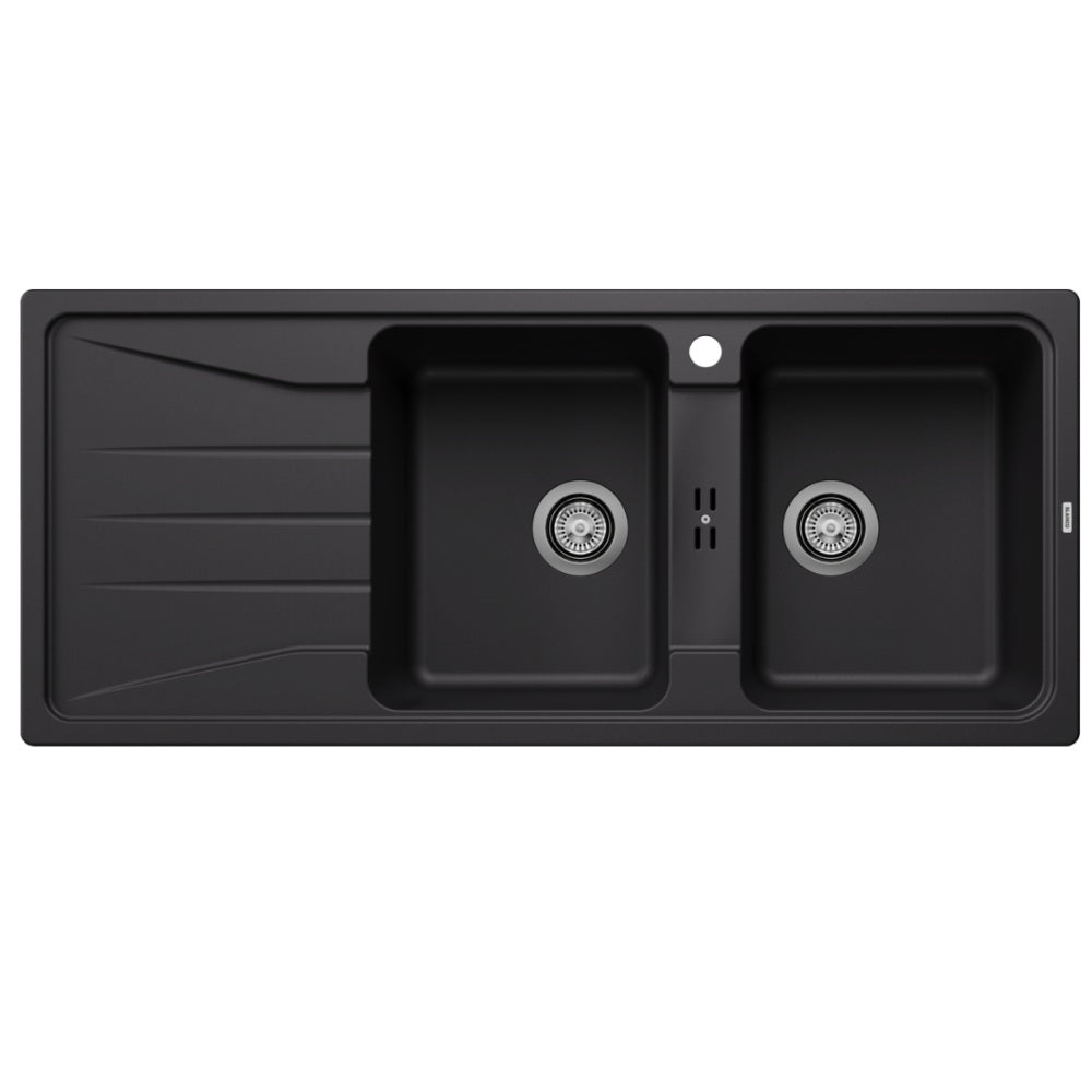 BLANCO SONA 8S Sink Inset Double Bowl With Left Hand Drainer 1160mm (1 Taphole) Black 528075