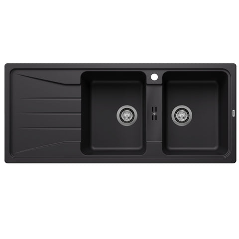 BLANCO SONA 8S Sink Inset Double Bowl With Left Hand Drainer 1160mm (1 Taphole) Black 528075