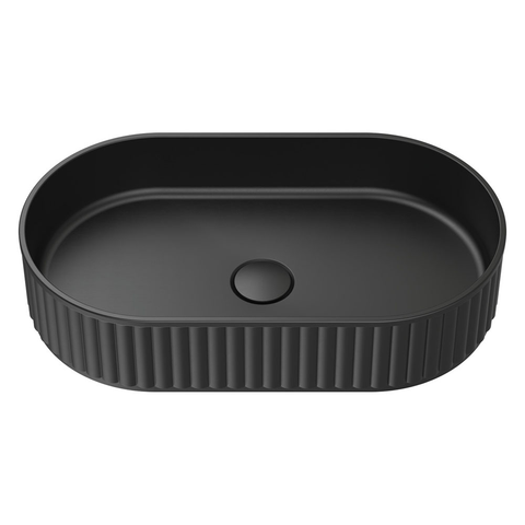 Fienza Minka Above Counter Basin  Pill Solid Surface 550x340mm Matte Black CSB804B