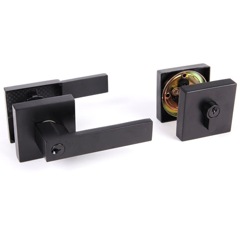 Trio Entrance Combo Everest Lever/Double Deadlock Matte Black WQL/QB65BLC