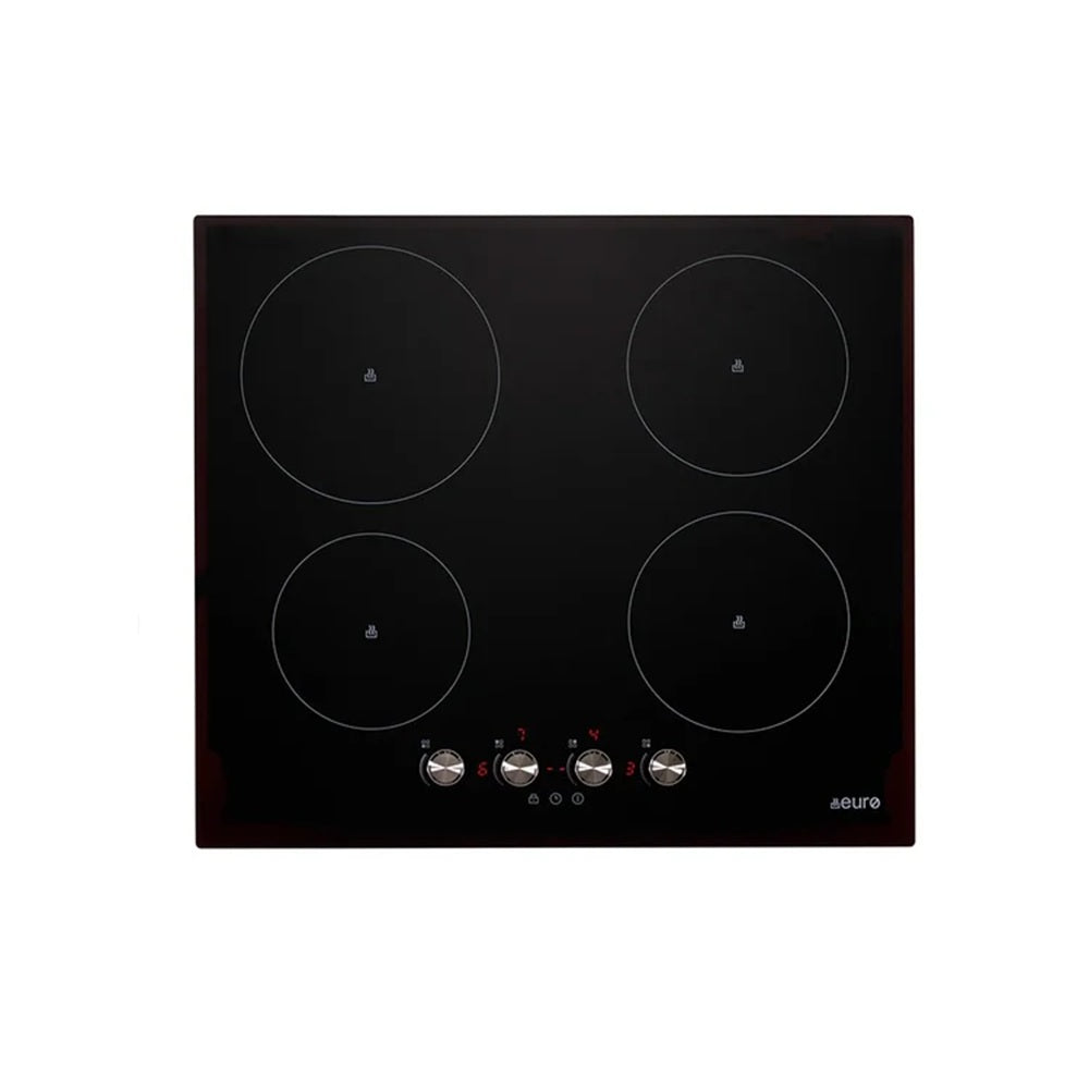 Euro Appliance Cooktop Induction 60cm 4 Zone Cooktop Knob Black Glass ECT600INBK