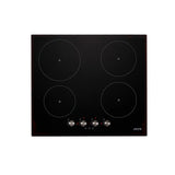 Euro Appliance Cooktop Induction 60cm 4 Zone Cooktop Knob Black Glass ECT600INBK