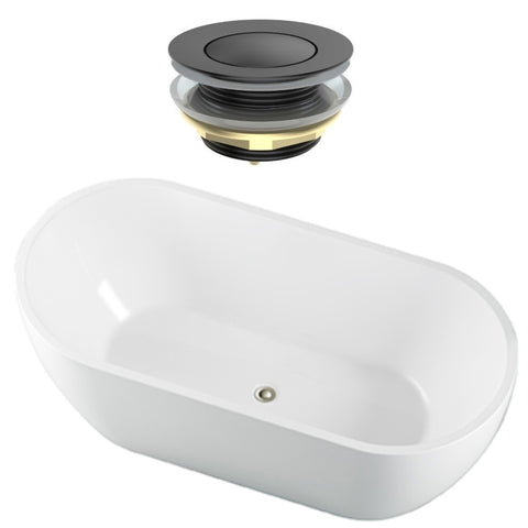 Seima Arko 120 Freestanding Bath 1500mm Gloss White + Flexiwaste Overflow Kit & Pop-Out Waste Matte Black 192820