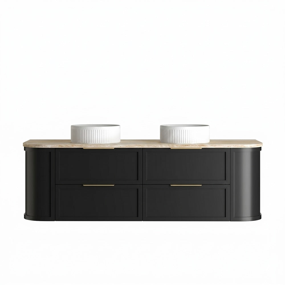 Otti Hampshire Curve Wall Hung Vanity 1500mm Satin Black / Sand Dune Top BOH1500BST-SD