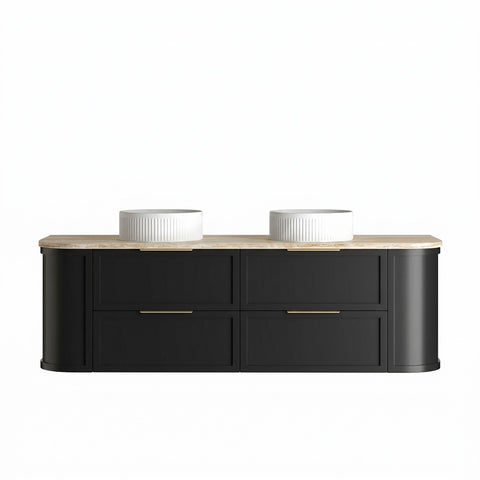 Otti Hampshire Curve Wall Hung Vanity 1500mm Satin Black / Sand Dune Top BOH1500BST-SD