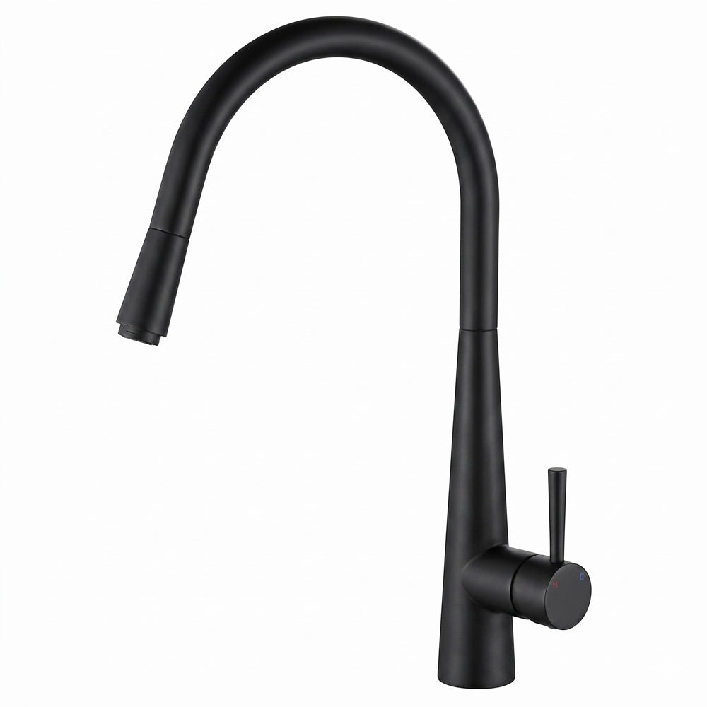 Fienza Hustle Deluxe Gooseneck Pull Out Kitchen Mixer Lead Free Matte Black 213116MB-LF