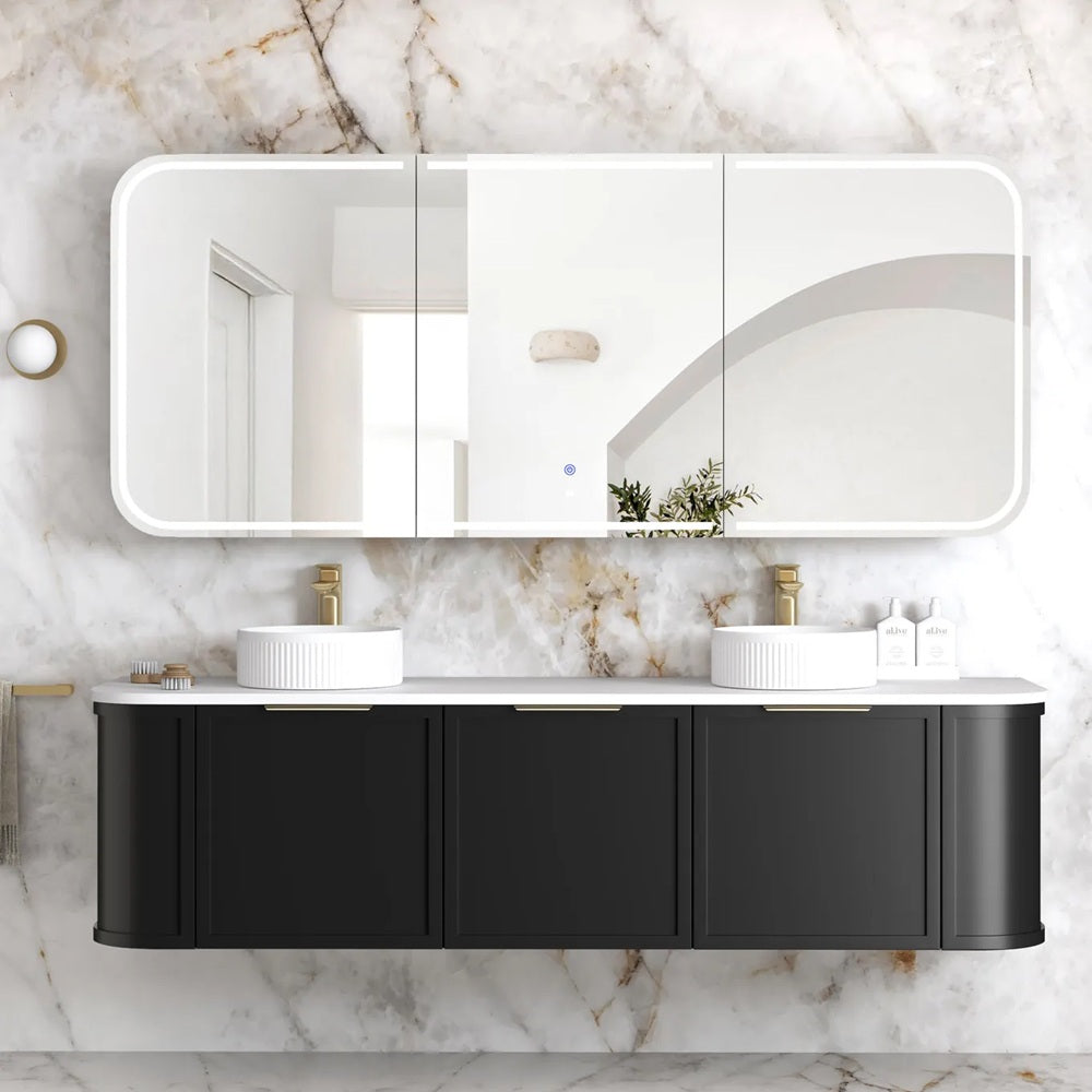 Otti Newport LED Shaving Cabinet 1800x750mm Premium Edition Black Oak LED-SSQ1875B-VP