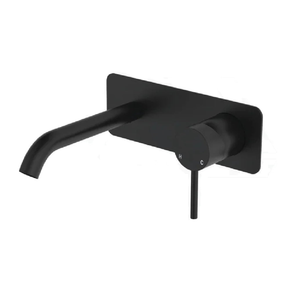 Fienza Kaya Rectangular Plate Basin/Bath Wall Mixer Dress Kit Set Outlet 160mm Lead Free Matte Black D228106B-LF