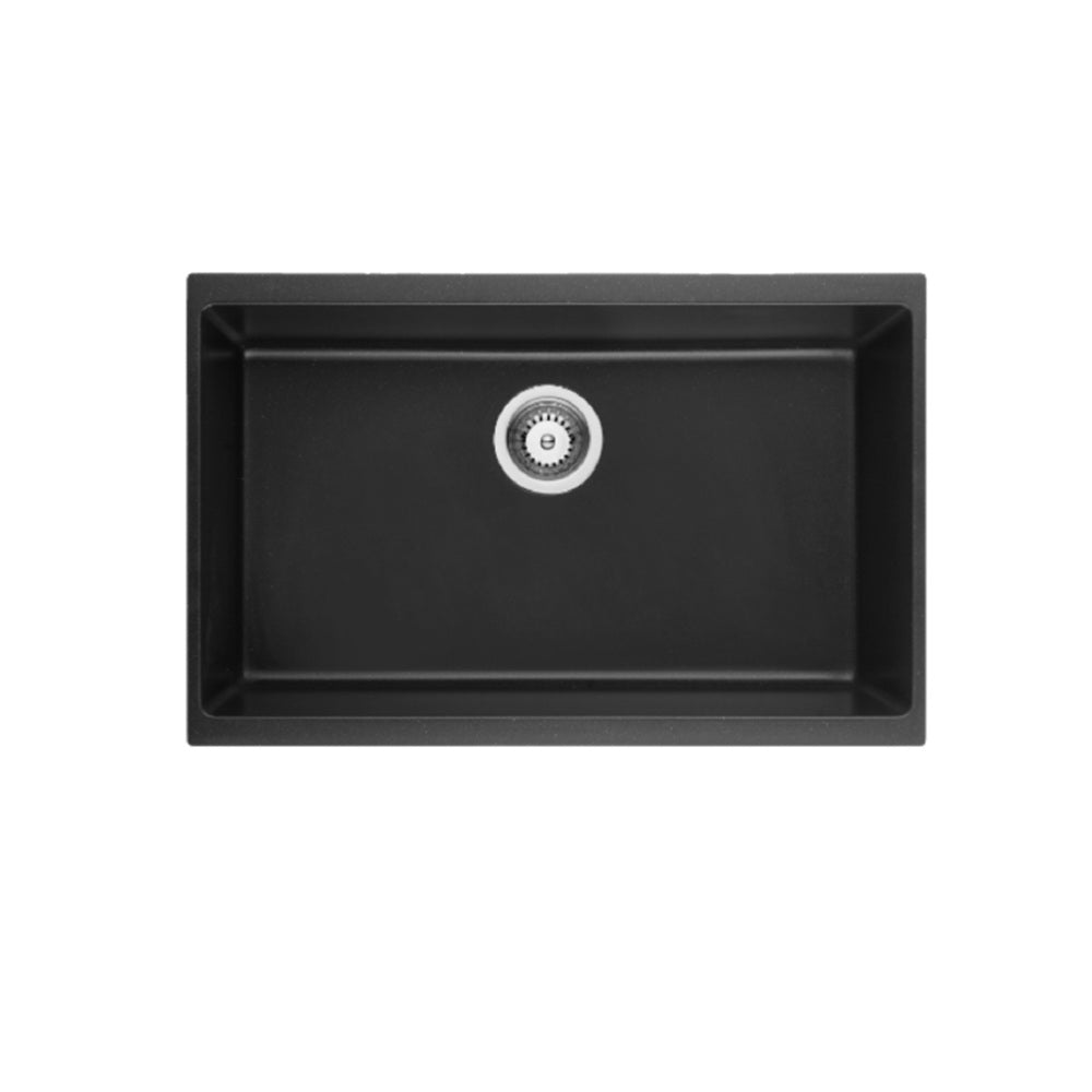 Amelie Deauville Kitchen Sink Quartz Single Bowl (Topmount/Undermount) 730x460x228mm (No Overflow) Matte Black BDOFORSB730BL