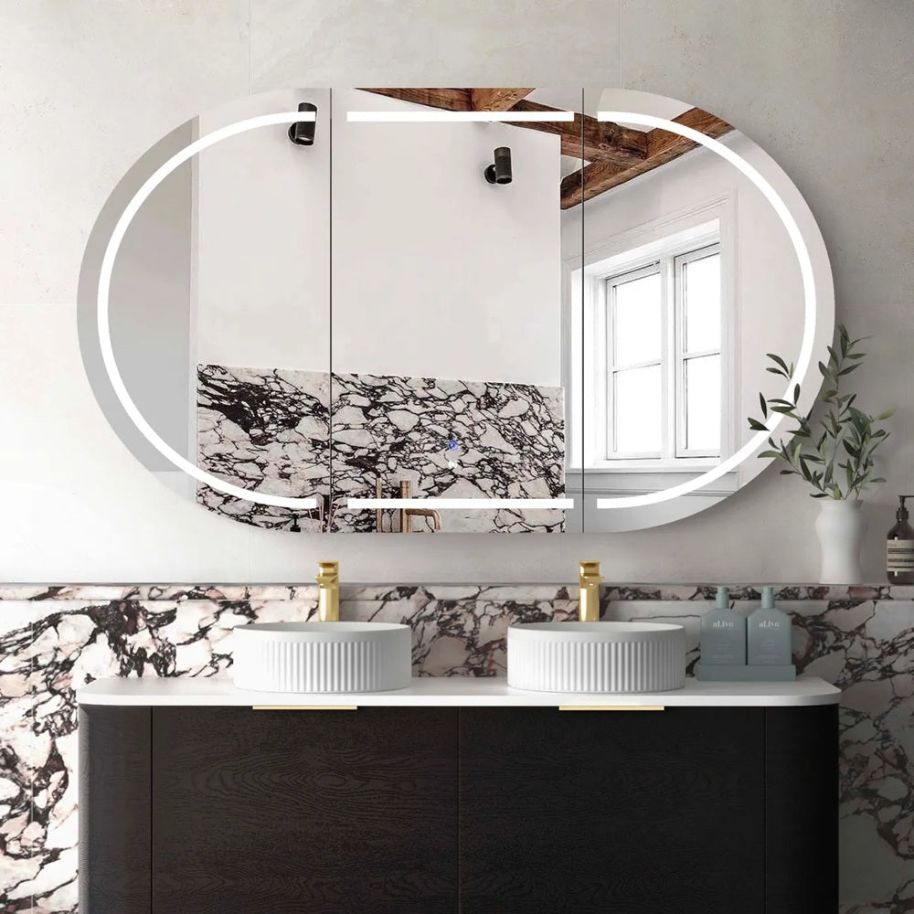 Otti Bondi LED Shaving Cabinet 1500x900mm Premium Edition Black Oak LED-BOSV1590B-VP