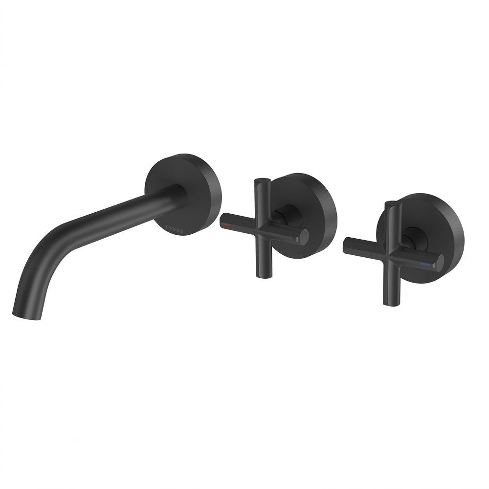 Phoenix Vivid Slimline Plus Wall Basin / Bath Hostess Set 180mm Matte Black 119-1125-10-1