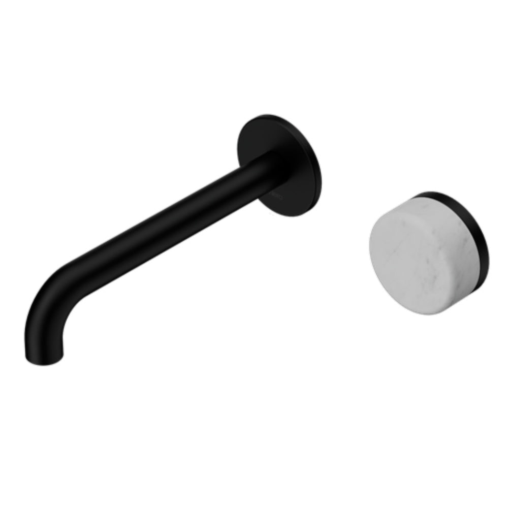 Nero Serenity Progressive Wall Basin Mixer 185mm Spout w/ Carrara Handle Matte Black 24E067MB