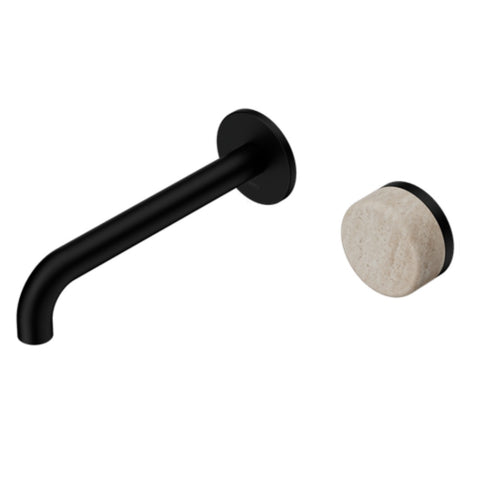 Nero Serenity Progressive Wall Basin Mixer 160mm Spout w/ Rome Travertine Handle Matte Black 24E063MB
