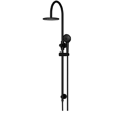 Meir Round Overhead Shower Rail - Three Function Hand Shower Set 200mm Matte Black MZ0904