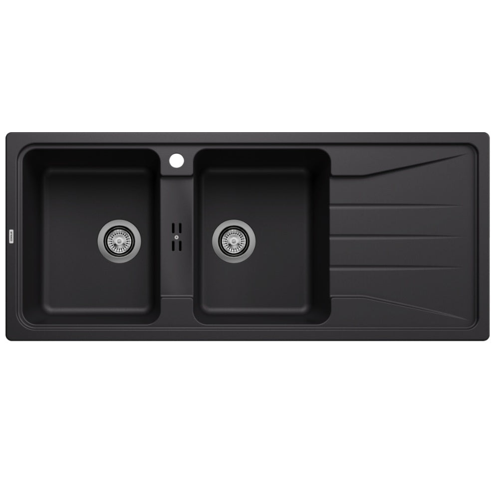 BLANCO SONA 8S Sink Inset Double Bowl With Right Hand Drainer 1160mm (1 Taphole) Black 528078