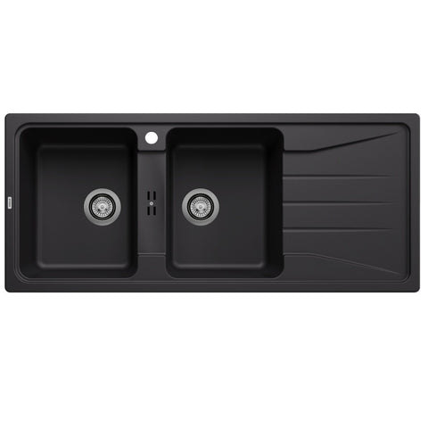 BLANCO SONA 8S Sink Inset Double Bowl With Right Hand Drainer 1160mm (1 Taphole) Black 528078