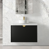 Otti Marlo Wall Hung Cabinet Only 900x460x550mm Matte Black Plywood w/ Black Handle (Cabinet Only) MA900B