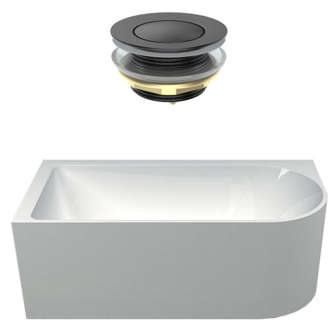 Seima Plati 110 Left Corner Freestanding Bath 1500mm Gloss White + Flexiwaste Overflow Kit & Pop-Out Waste Matte Black 192848