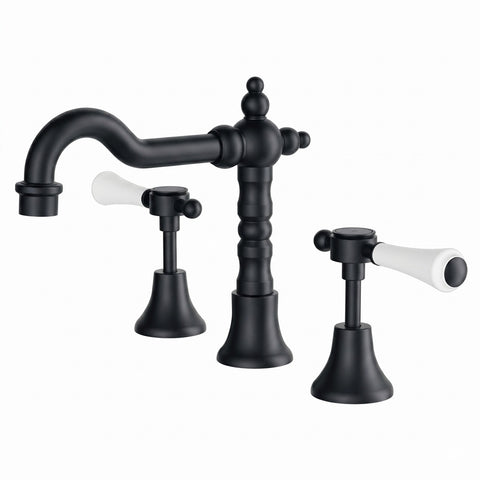 Fienza Lillian Lever Shepherds Crook Basin Set Lead Free Matte Black w/ White Handle 339101BK-LF
