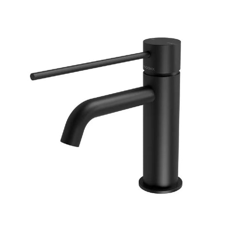 Phoenix Vivid Slimline Basin Mixer Curved Outlet with Extended Lever Matte Black 114-7701-10