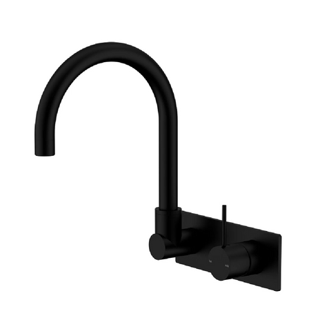 Nero Mecca Wall Basin / Bath Set Gooseneck Swivel Spout Handle Up Trim Kits Only Matte Black NR221910PTMB