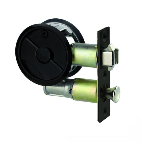 Lockwood Symmetry Round Cavity Sliding Door Privacy Set Matte Black Plate 7400MBKDP