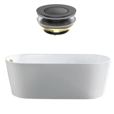 Seima Limni 101 Freestanding Bath 1500mm Gloss White + Flexiwaste Overflow Kit & Pop-Out Waste Matte Black 192806