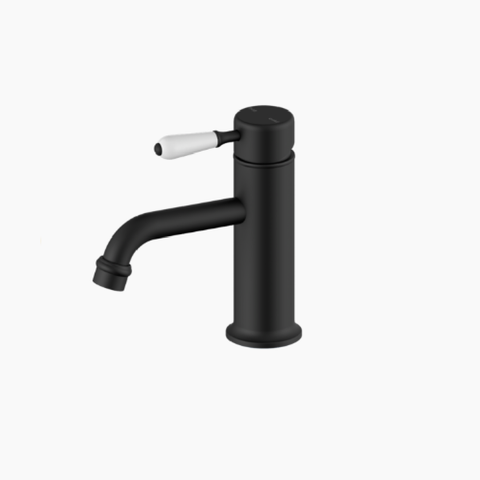 Nero York Straight Basin Mixer w/White Porcelain Lever Matte Black NR692101B01MB