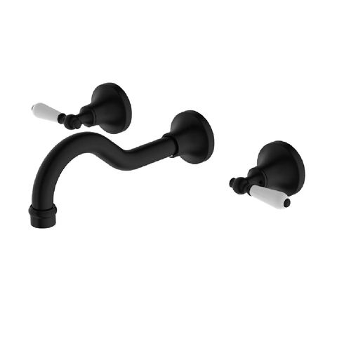 Nero York Wall Basin Set w/White Porcelain Lever Matte Black NR692107A01MB