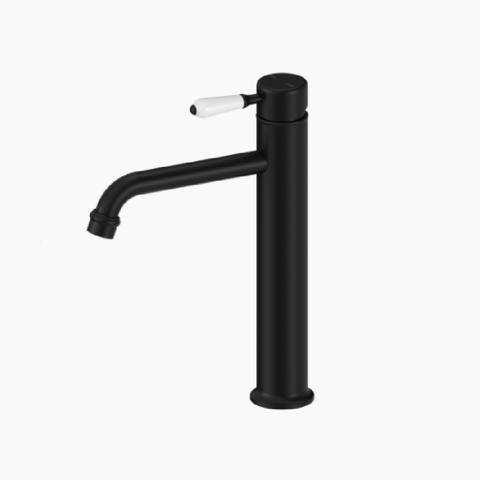Nero York Straight Basin Mixer w/White Porcelain Lever Matte Black NR692101A01MB