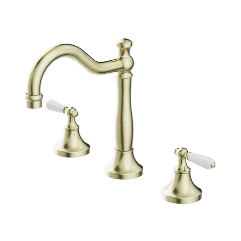 Nero York Swivel Basin Set w/White Porcelain Lever Aged Brass NR692102A01AB