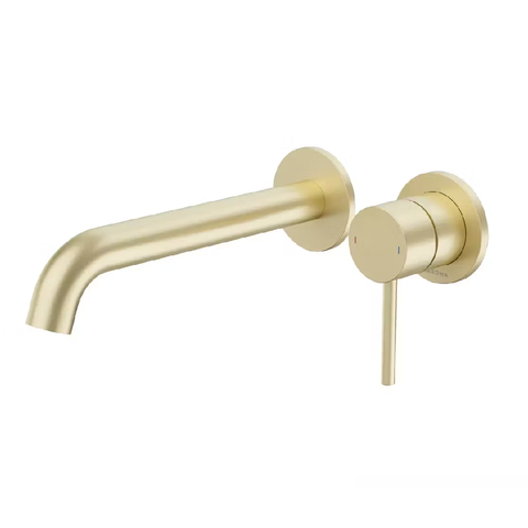 Caroma Liano II Wall Basin / Bath 210mm Mixer - 2 x Round Cover Plates - (Body & Trim) - Lead Free Brushed Brass 96352BB6AF