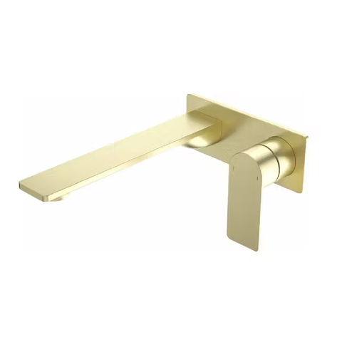 Caroma Urbane II Wall Basin / Bath Mixer 220mm (Body & Trim)- Rectangular Cover Plate -Lead Free Brushed Brass 99642BB6AF