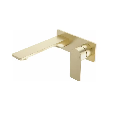 Caroma Urbane II Wall Basin / Bath Mixer 180mm (Body & Trim)- Rectangular Cover Plate -Lead Free Brushed Brass 99632BB6AF