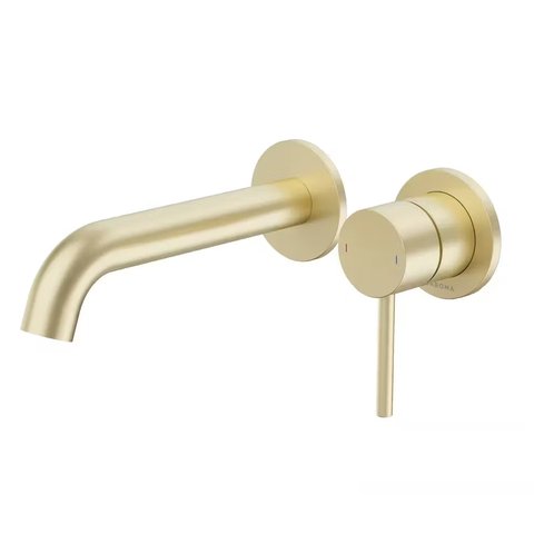 Caroma Liano II Wall Basin / Bath 175mm Mixer - 2 x Round Cover Plates - (Body & Trim) - Lead Free Brushed Brass 96344BB6AF