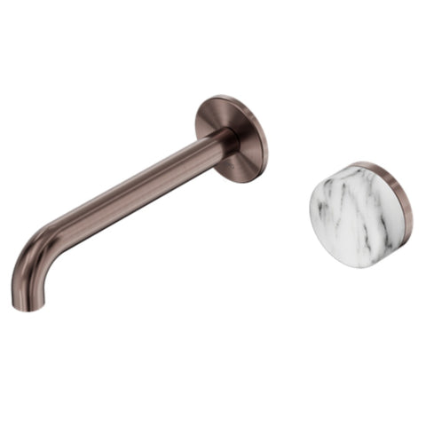 Nero Serenity Progressive Wall Basin Mixer 160mm Spout w/ Arabescato Corchia Handle Brushed Bronze 24E064BZ