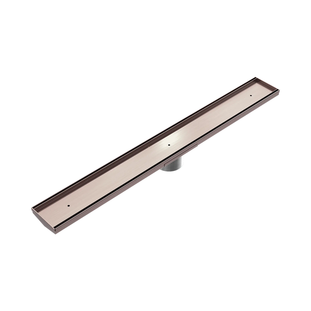 Nero Tile Insert V Channel Floor Grate w/ Outlet 800x106x90mm Brushed Bronze NRFG010HSBZ