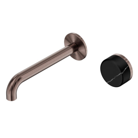 Nero Serenity Progressive Wall Basin Mixer 220mm Spout w/ Marquina Black Handle Brushed Bronze 24E140BZ