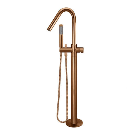 Meir Round Freestanding Bath Spout and Hand Shower - Pinless Handle Lustre Bronze MB09PN-PVDBZ