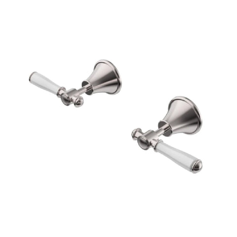 Ikon Clasico Wall Top Assemblies with Ceramic White Handle Brushed Nickel PCK90NZ02A-BN