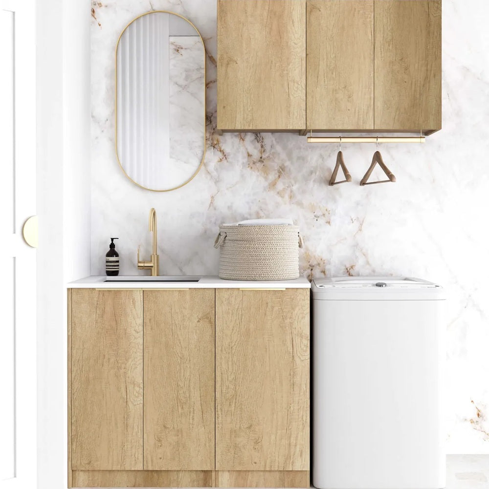 Otti Byron/Bondi Laundry Kit 1715DR-A w/ 400 Drawer Unit Natural Oak / Pure White Top LA-1715DR-A-BYN-PW